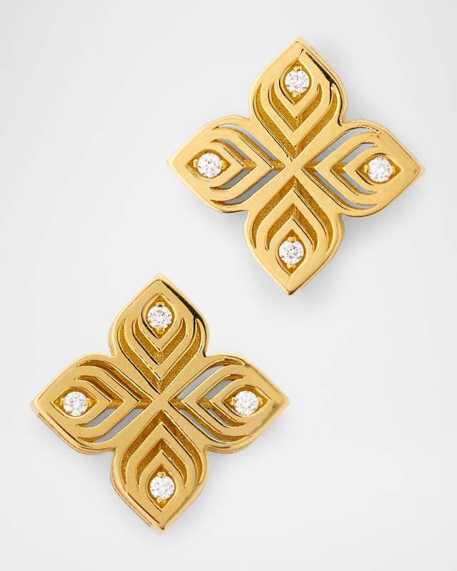 18K Yellow Gold Diamond Shiny Arabesque Earrings